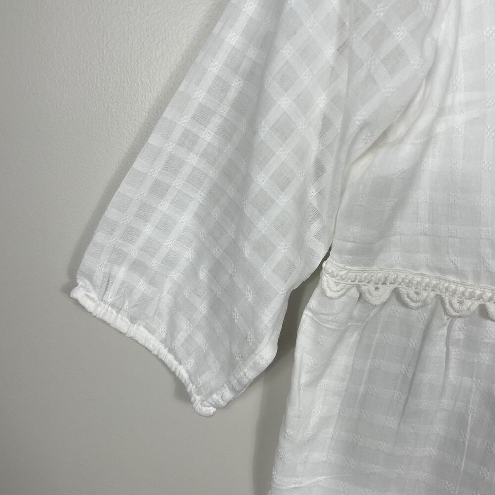 Soft Surroundings Elodie Windowpane Gauze Top Size L Petite White Cotton NEW - Picture 10 of 13